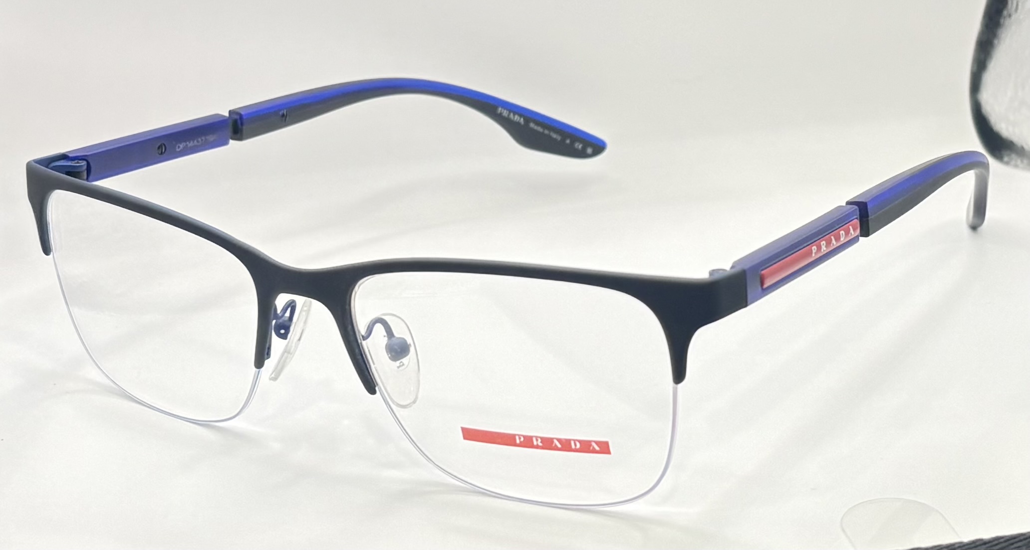 Prada Linea Rossa Men's Semi Rimless Frame in Black, Blue | VPS 550 side-image