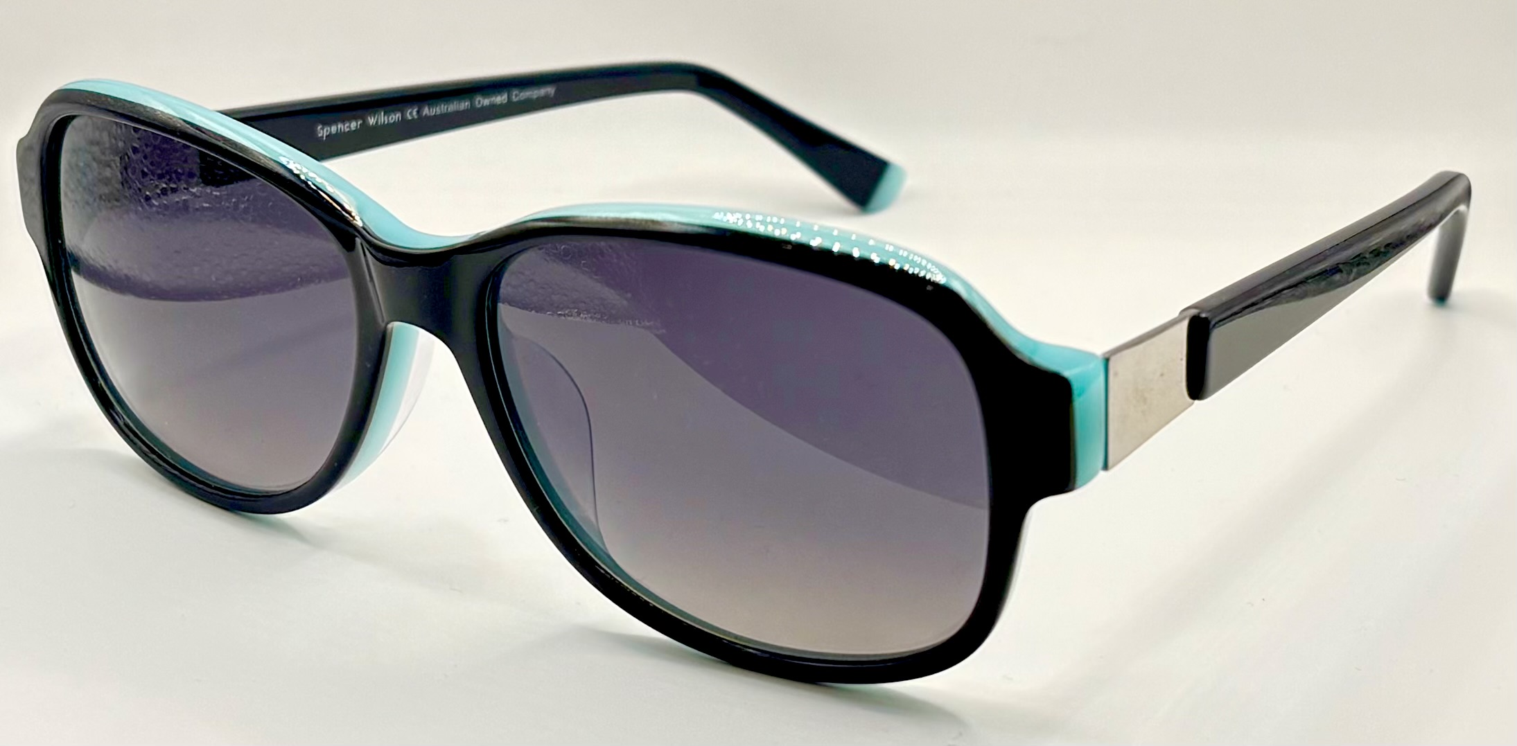 Spencer Wilson Women's Full Rim Sunglass in Black, Aqua, Silver | Pines side-image